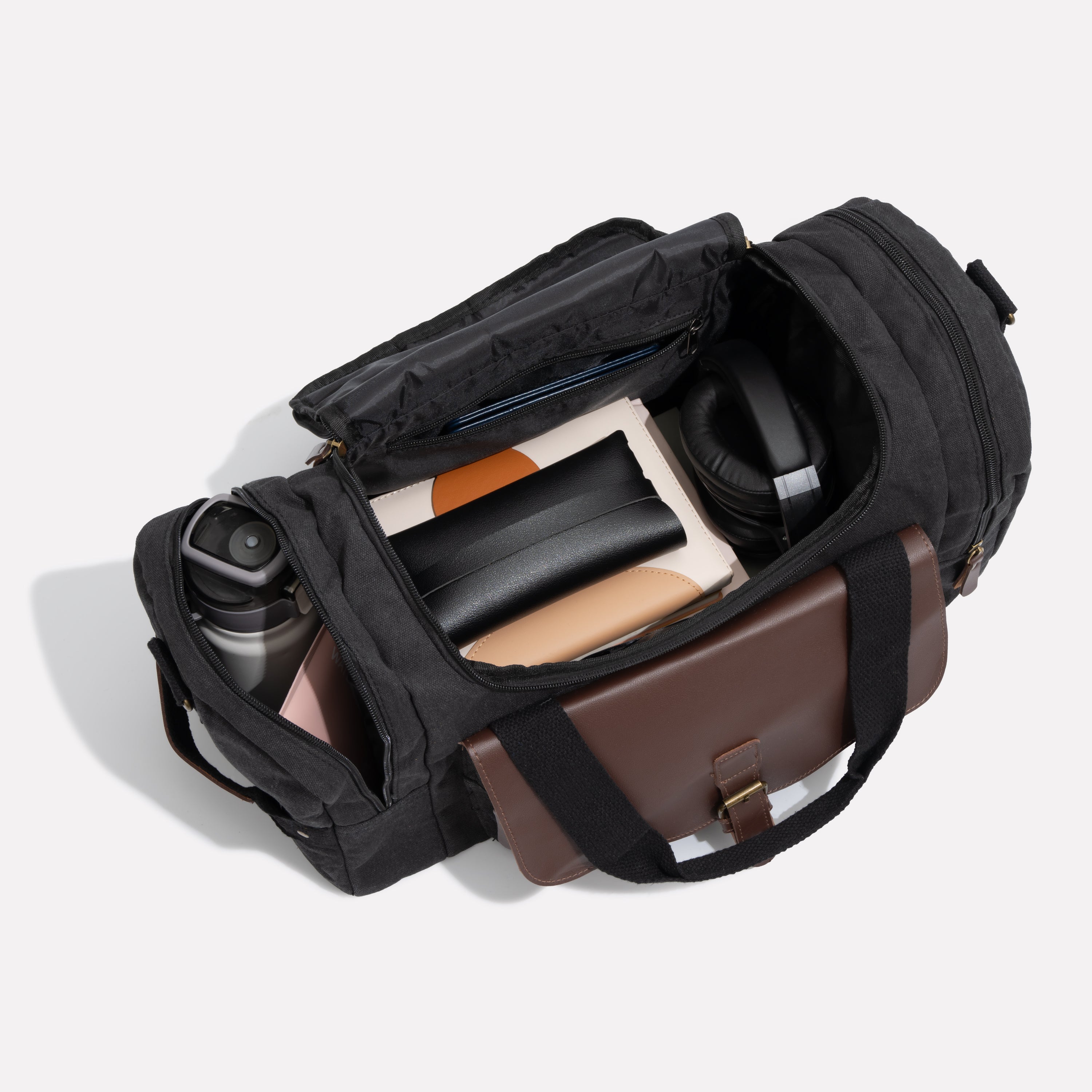 Multi-Compartment Leather Accent Duffle Bag