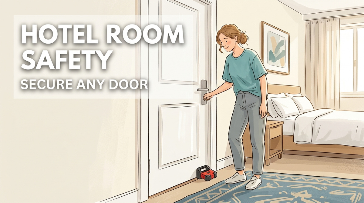 Portable door lock and hotel safety guide - securing a hotel room door with a portable device